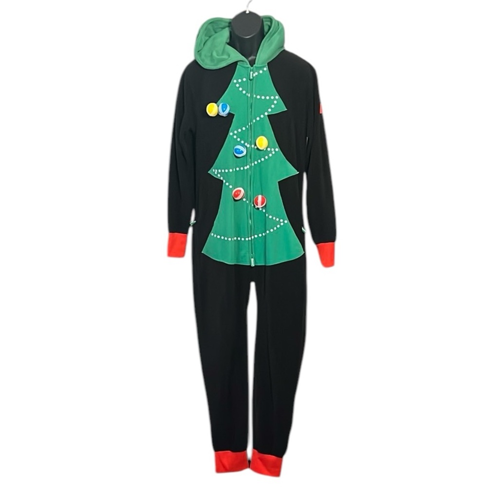 Tipsy Elves Christmas Tree Toss Game Union Suit Pajamas Medium